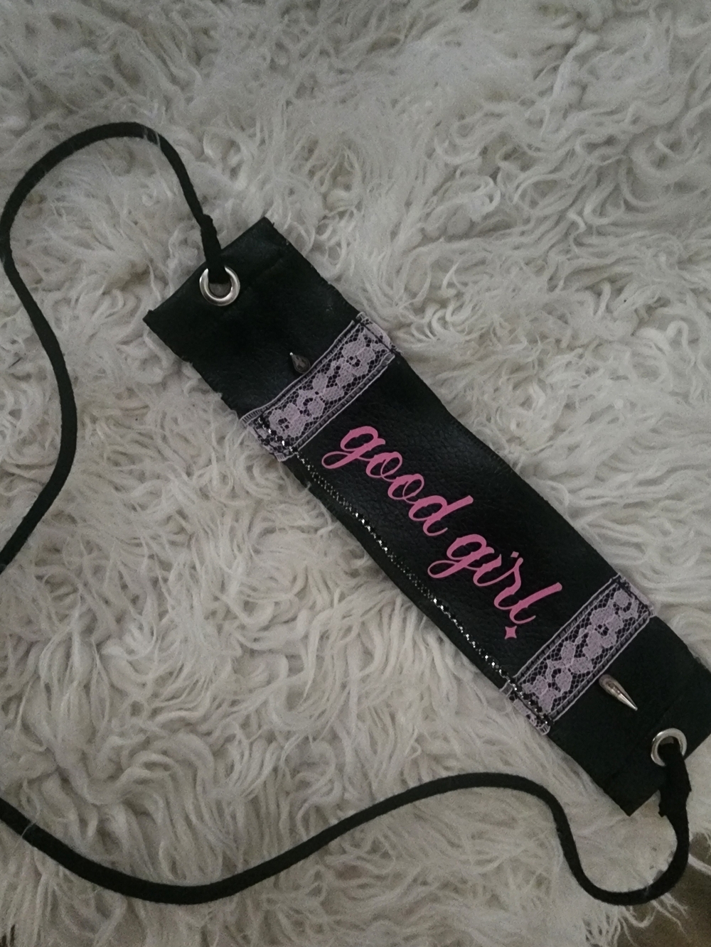 Good Girl Black and Pink Lace Choker Necklace Goth Girl Pink Goth Rave Wear Punk